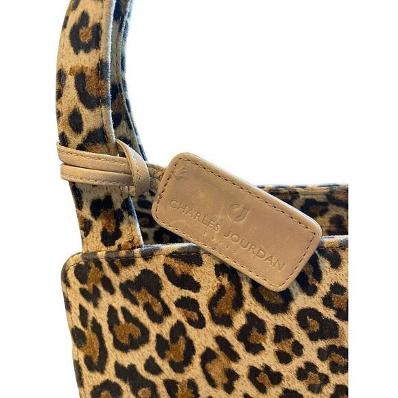 Charles Jourdan Leapord Print Structured Suede Small Tote - Picture 3 of 10